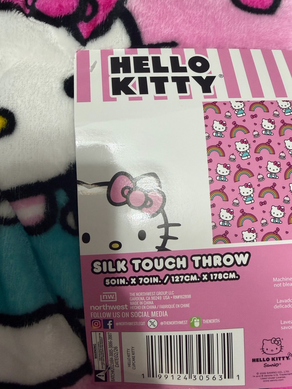 Hello Kitty Pink Blue Plush Silk-Touch Throw Blanket